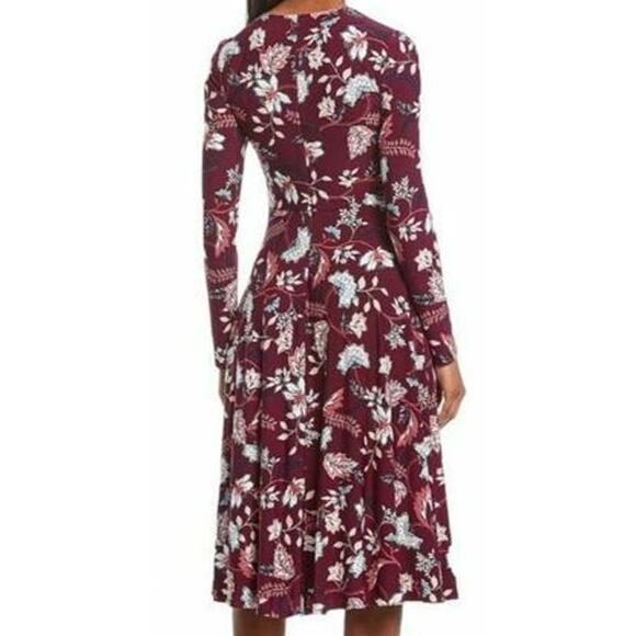 Eliza J Floral Aubergine Long Sleeve Midi Dress Size 4 in Maroon Multicolor NWT - Picture 3 of 8